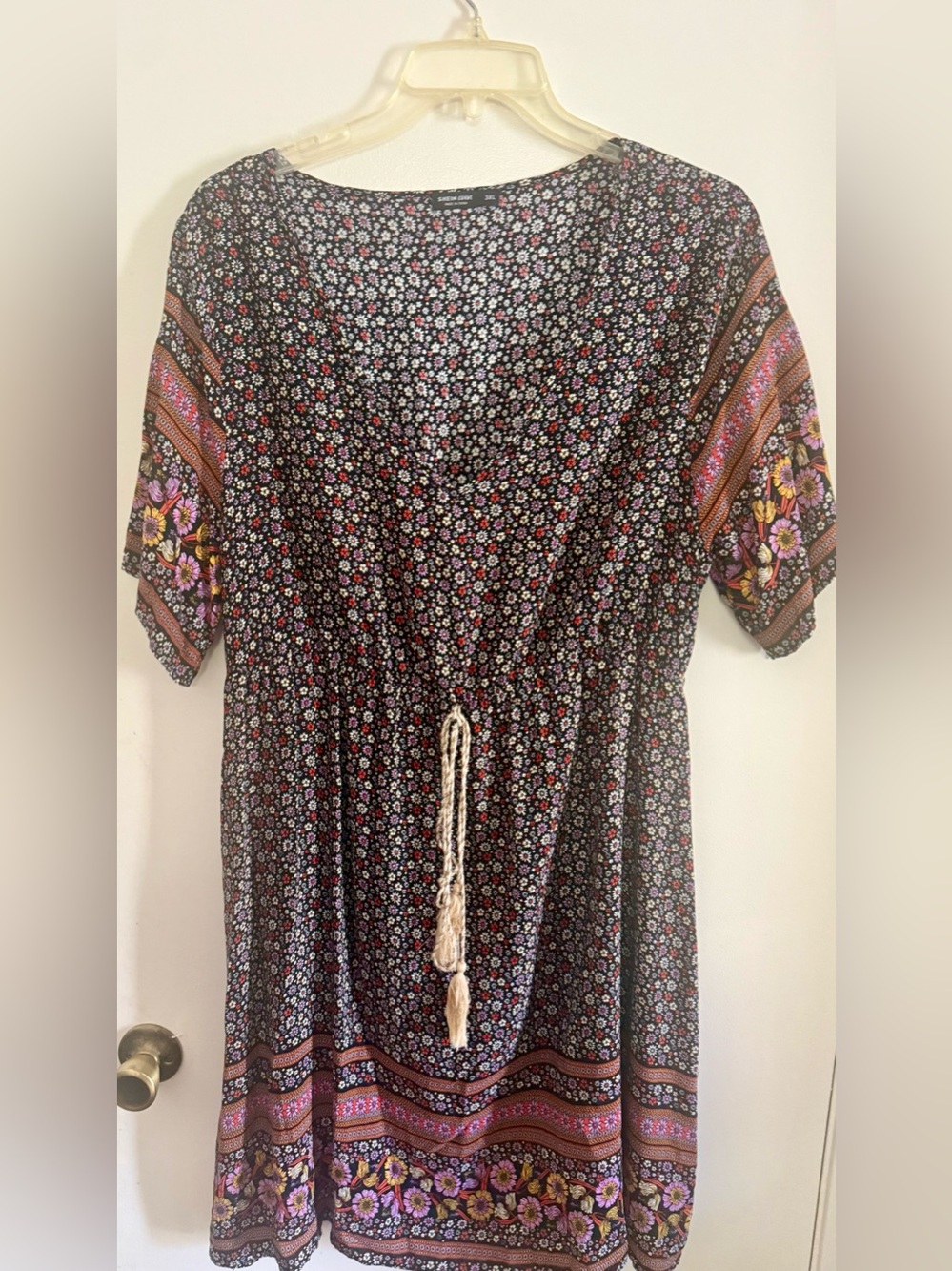 SHEIN Black Floral Midi Dress with Pink Border